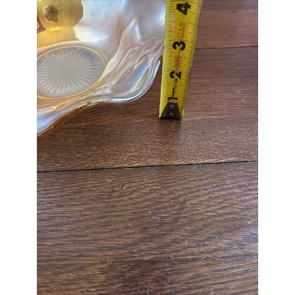 Vintage Marigold Carnival Glass Ruffled Bowl Iridescent Floral Pattern 9‎ Inch